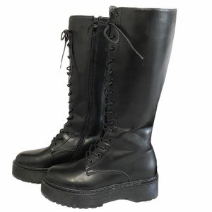 STEVE MADDEN BONNIEE BLACK FAUX LEATHER LACE UP CHUNKY COMBAT MOTO BOOTS - 39